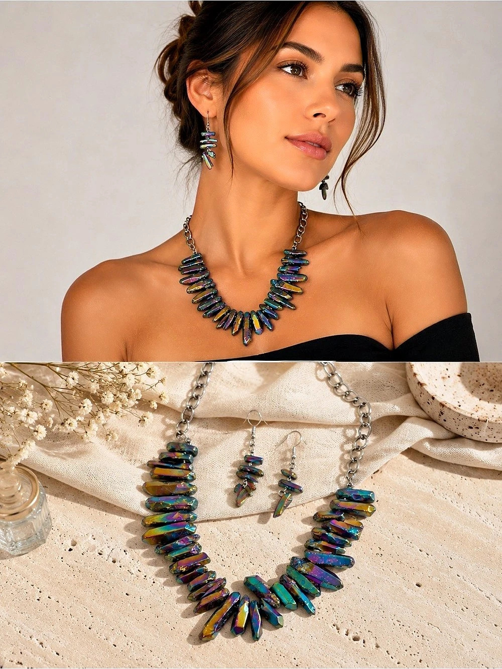 Zi Collection Iridescent Statement Necklace & Earrings